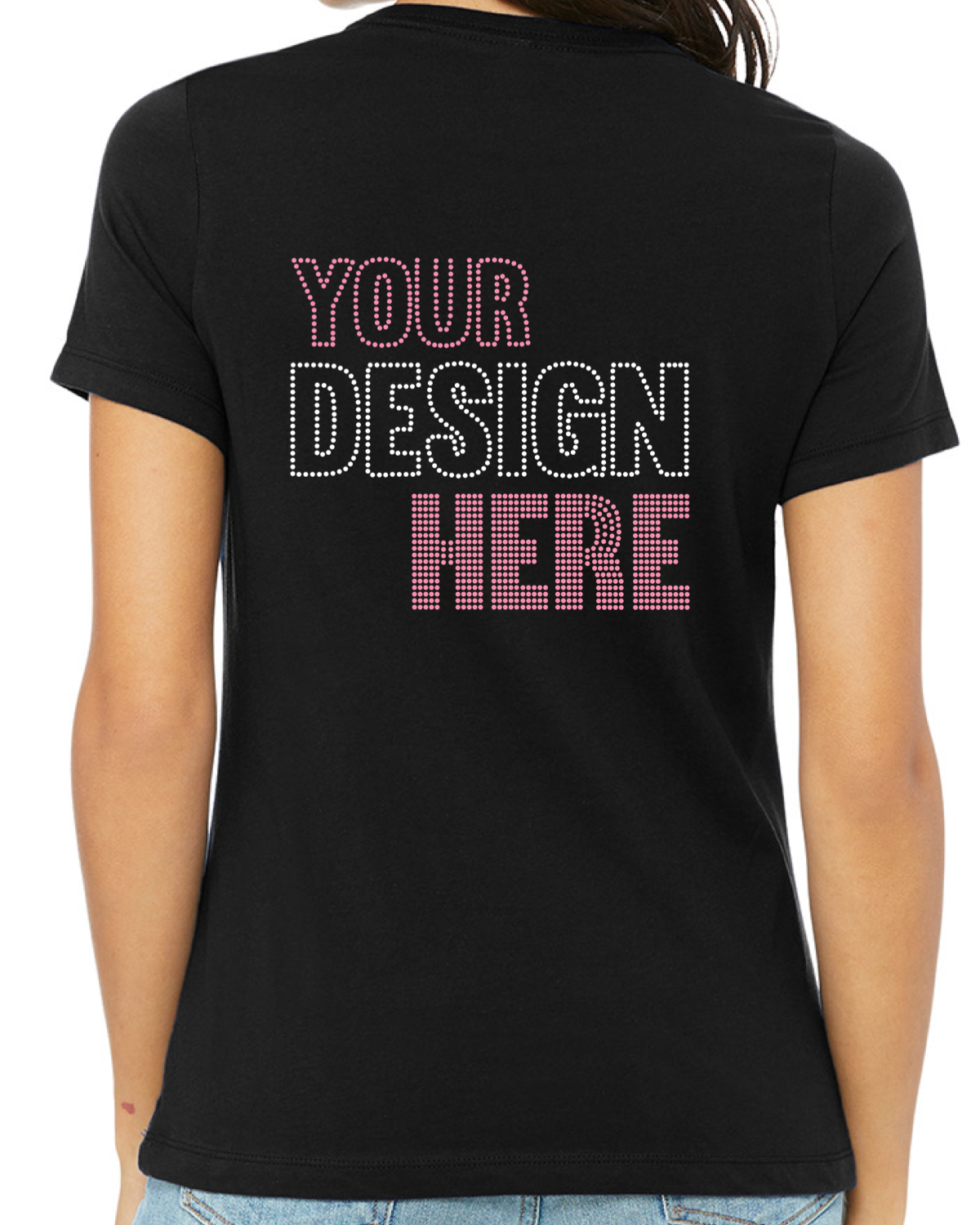 Fully Customizable Rhinestone Women’s Relaxed Round Neck T-Shirt