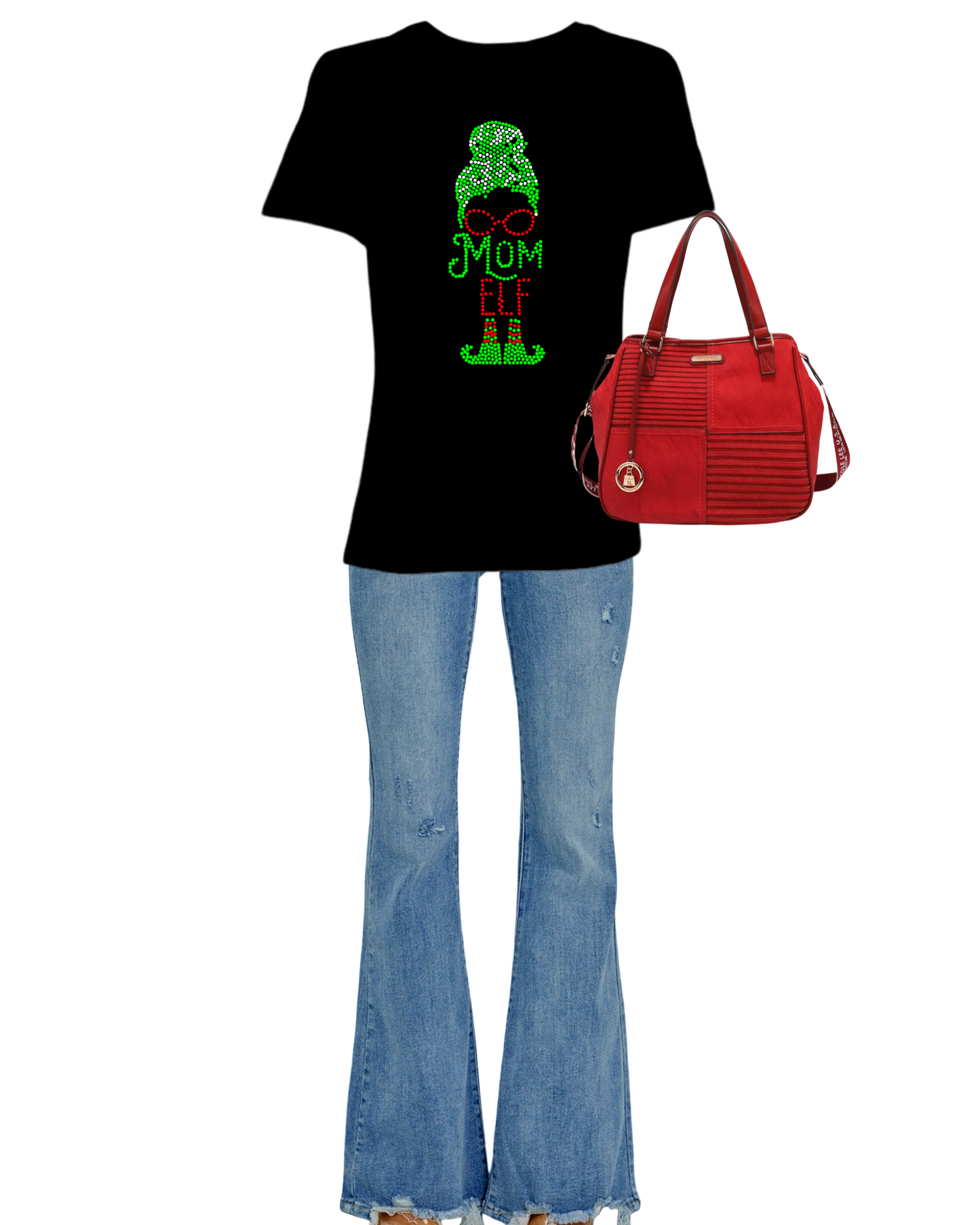 Mom Elf Spangled Women’s Relaxed Crew Neck T-Shirt