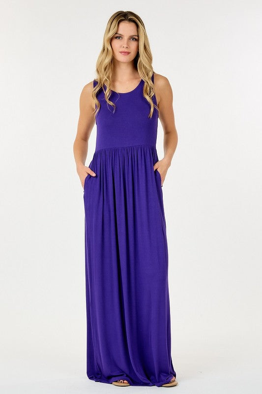 Shop Basic USA Sleeveless Empire Waist Maxi Dress With Pockets
