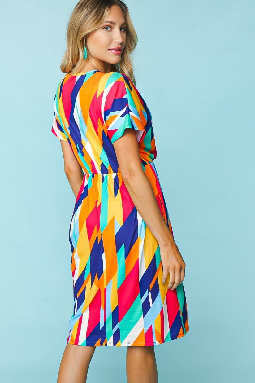 Haptics Geometric Surplice V Neck Short Sleeve Dress
