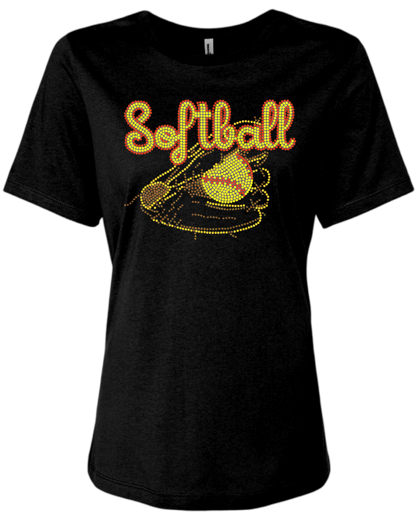 Softball Rhinestone Womens Relaxed Short Sleeve T-Shirt