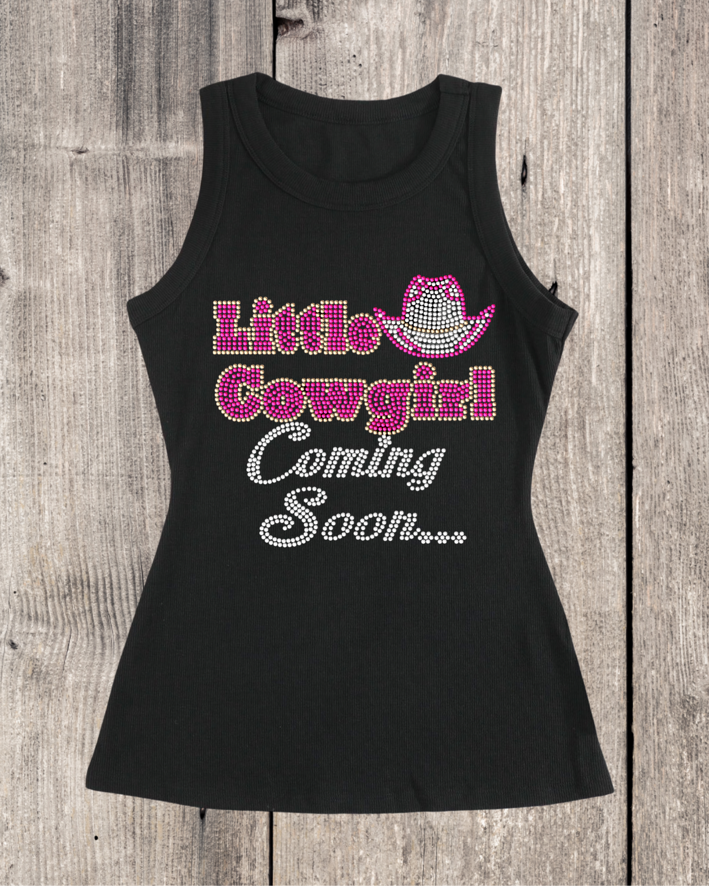 Lil Cowgirl Coming Soon Rhinestone Ribbed Tank Top