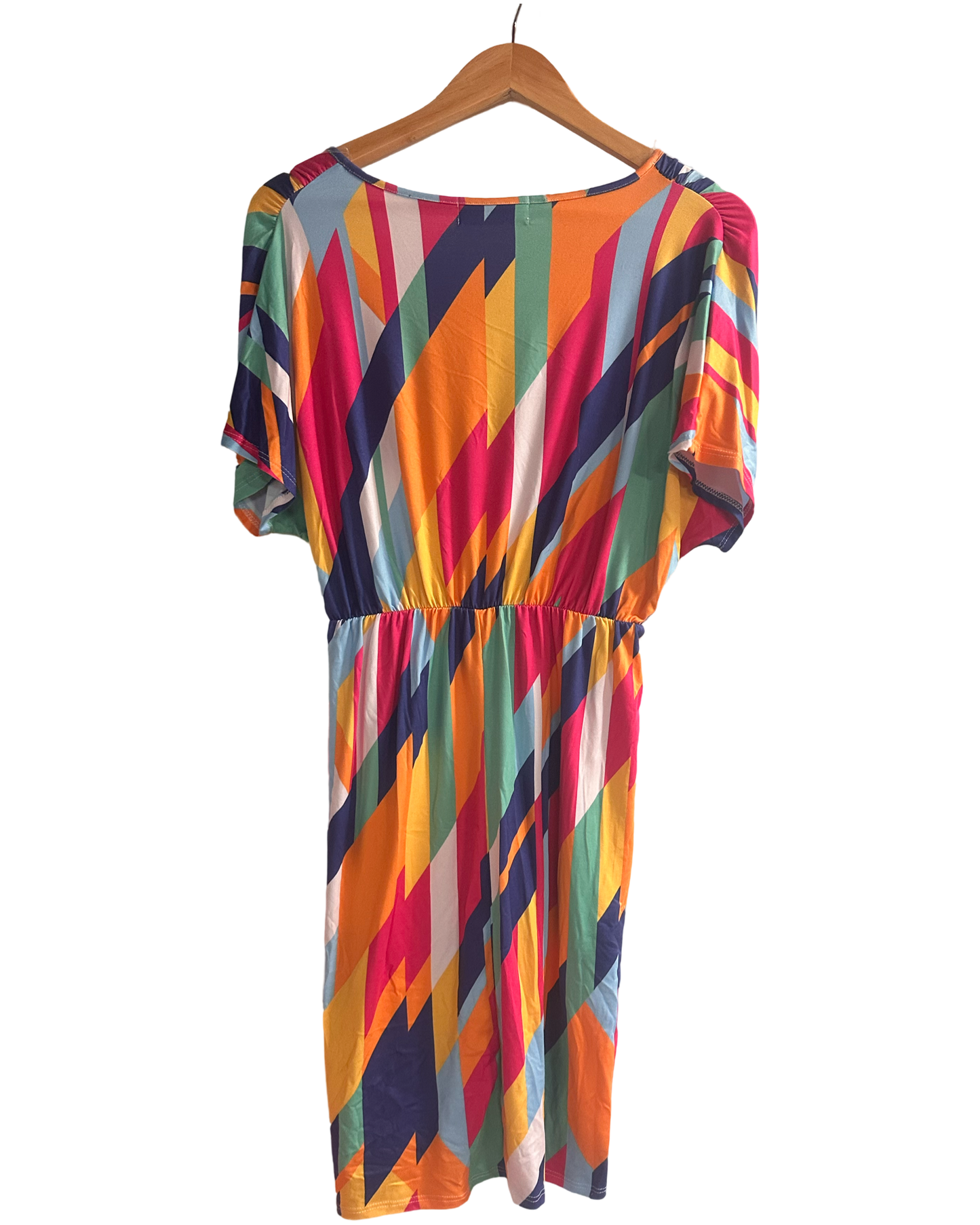 Haptics Geometric Surplice V Neck Short Sleeve Dress