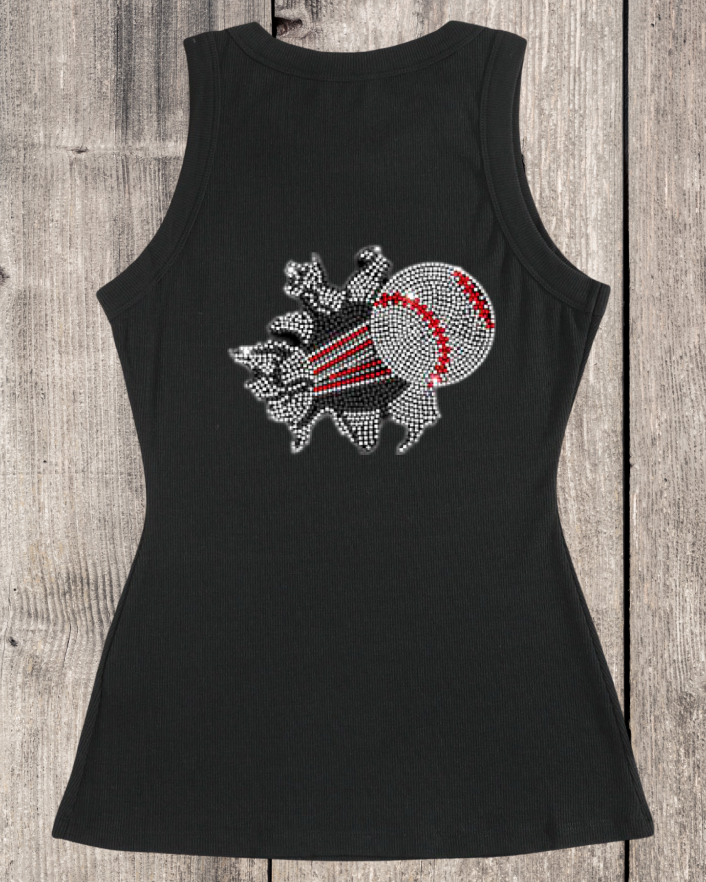 Baseball Explosion Rhinestone Ribbed Tank Top