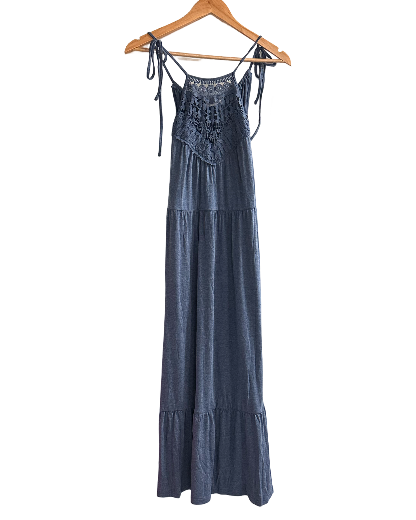 Elings Sleeveless Tassel Strap Lace Maxi Dress