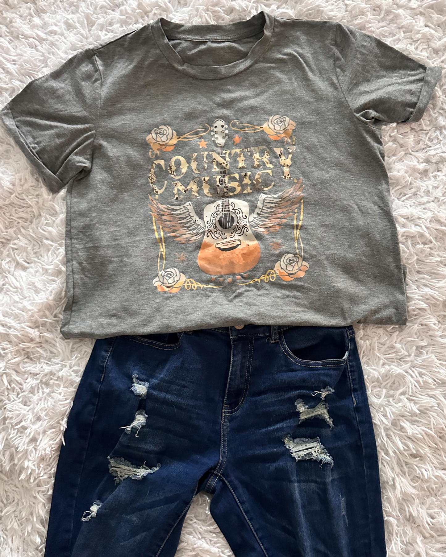 Gray Country Music Graphic T-Shirt