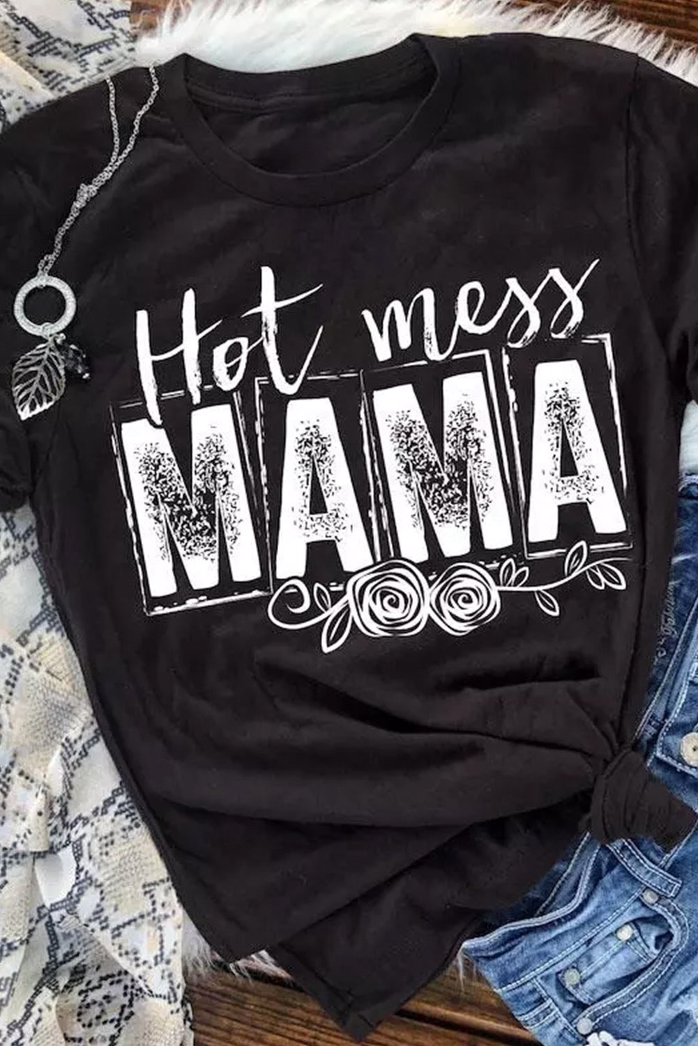 Hot Mess Mama Black Graphic Tshirt
