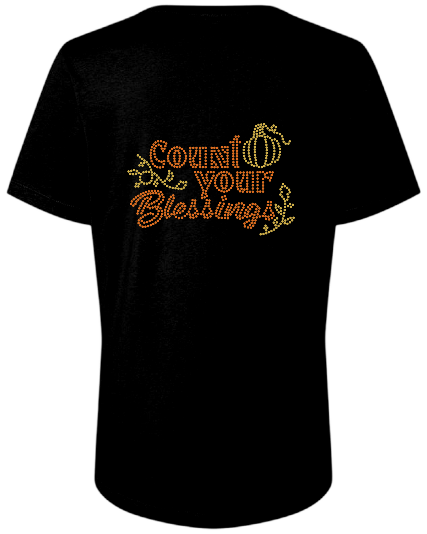 Thankful Holiday Collection Rhinestone Women’s Relaxed Black T-Shirt