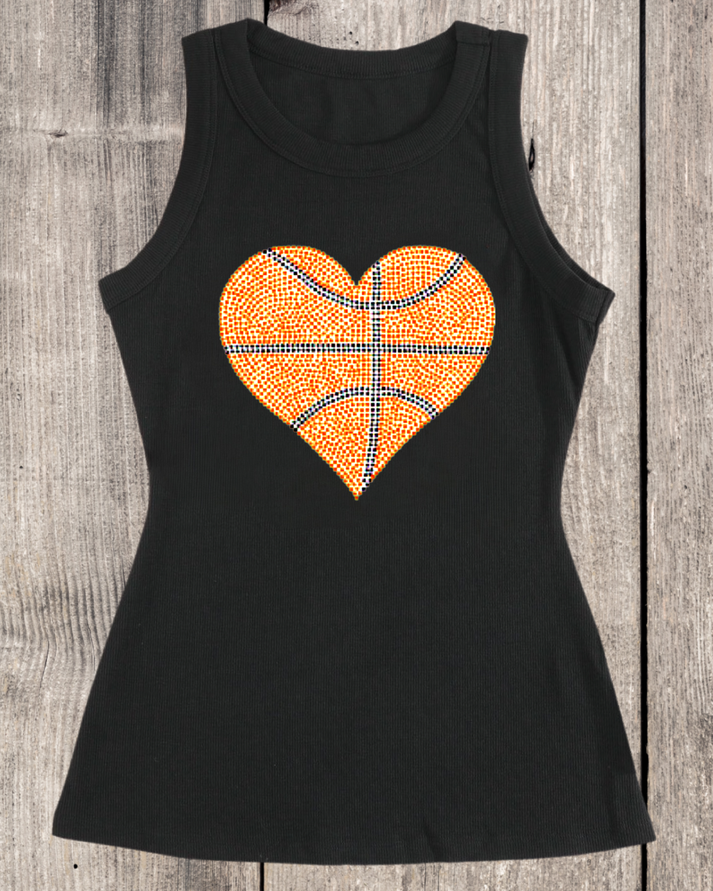 Basketball Heart Rhinestone Design Ribbed Tank Top