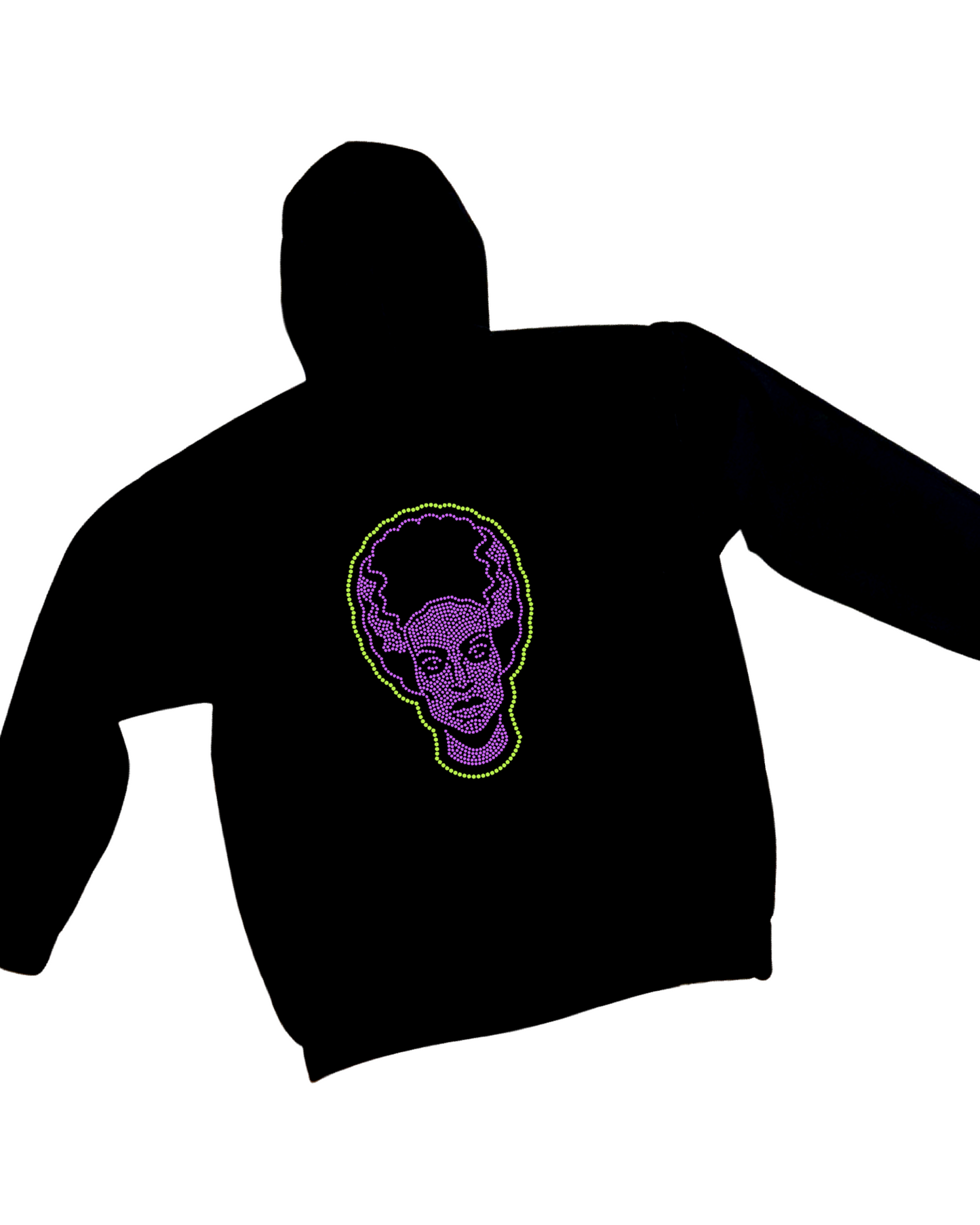 Green Monster Or His Bride Rhinestone Zip-Up Hoodie