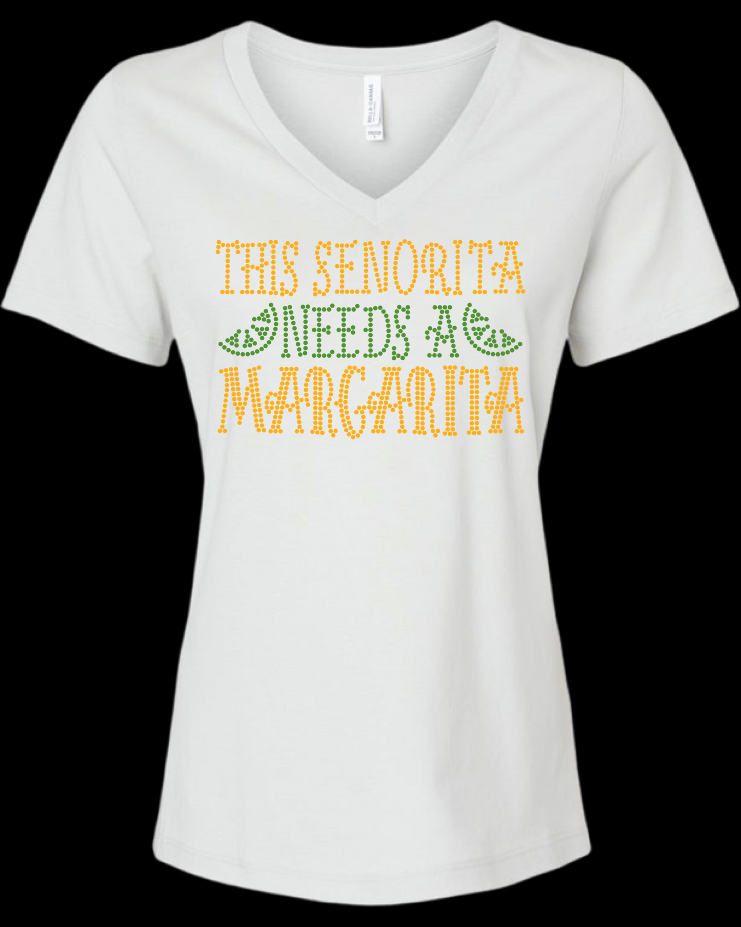 This Senorita Needs A Margarita Rhinestone Womens Relaxed Short Sleeve T-Shirt