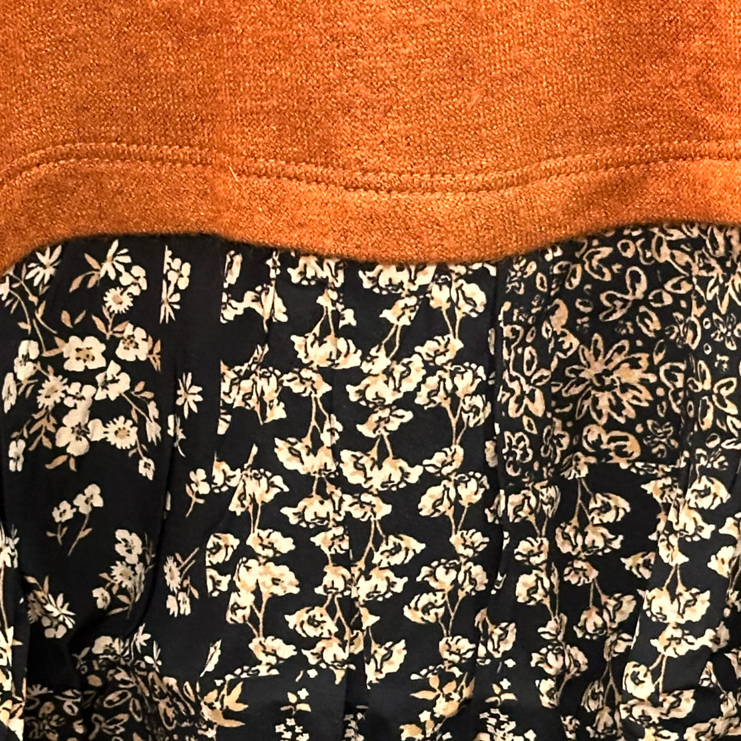 Haptics Rust Hacci Babydoll Floral Patchwork Bell Sleeve Sweater Top