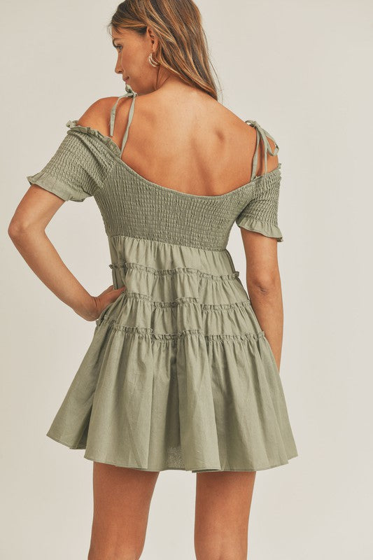 Mable Off shoulder smocked bodice mini babydoll dress Dress