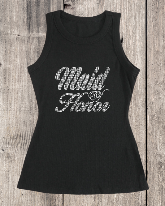 Maid Of Honor Rhinestone Ribbed Tank Top