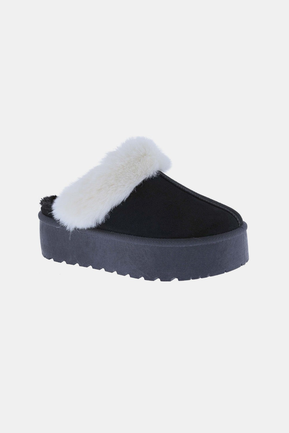 Weeboo Thick Bottom Fur Trim Snow Slippers - Black