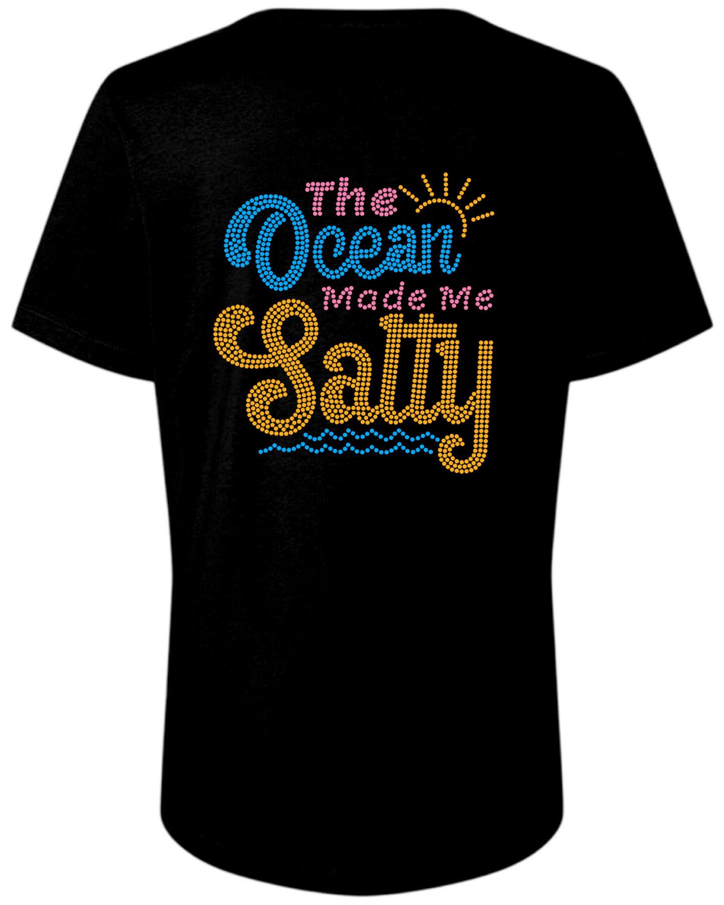 The Ocean Made Me Salty Rhinestone Womens Relaxed Short Sleeve T-Shirt