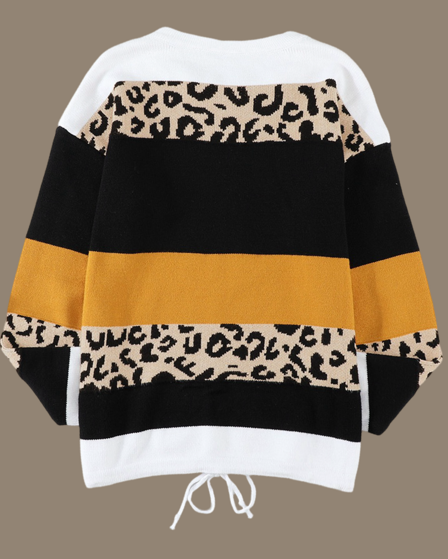 Crewneck Leopard ColorBlock Knit Pullover Sweater