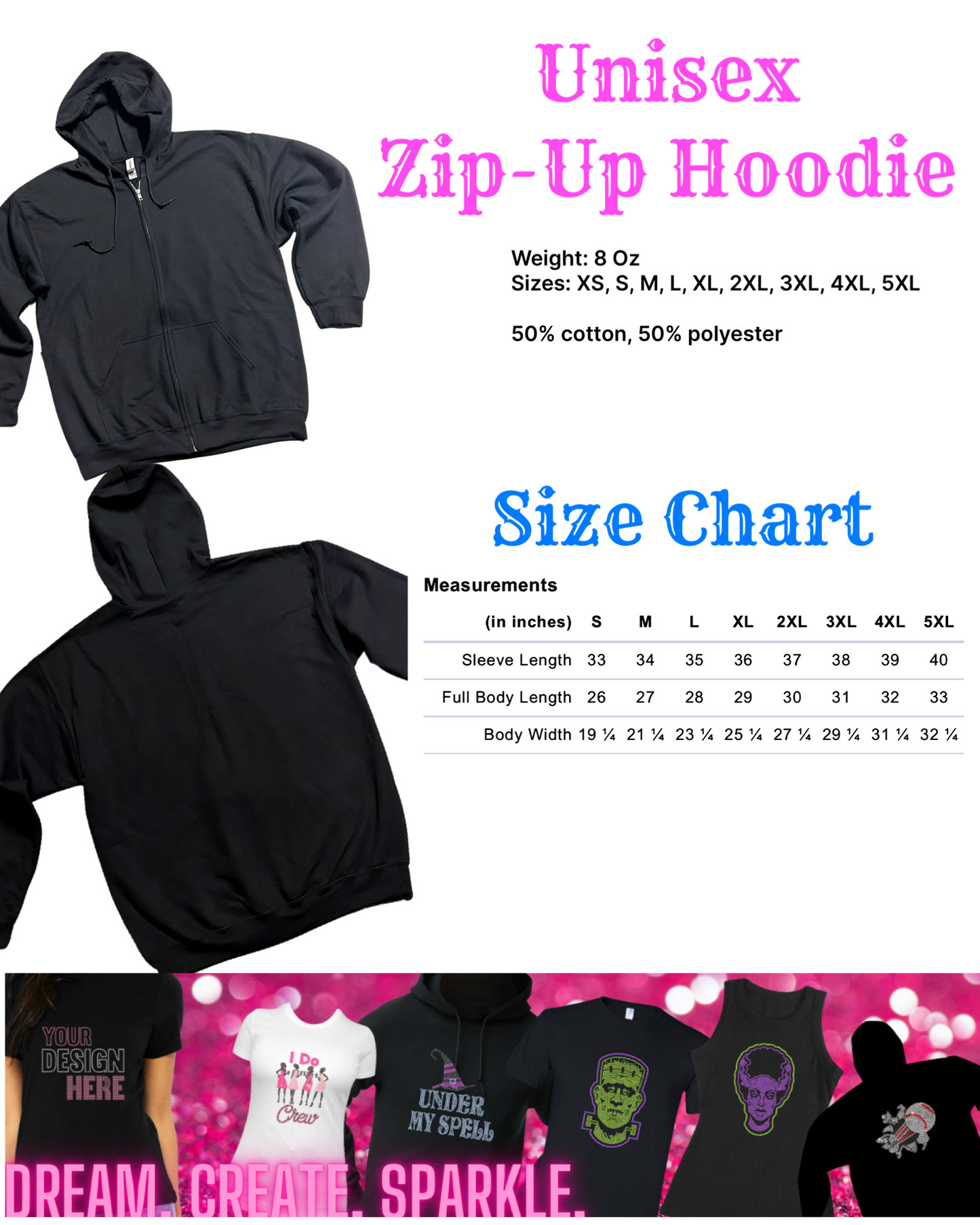 Bad Witch Rhinestone Zip-Up Hoodie