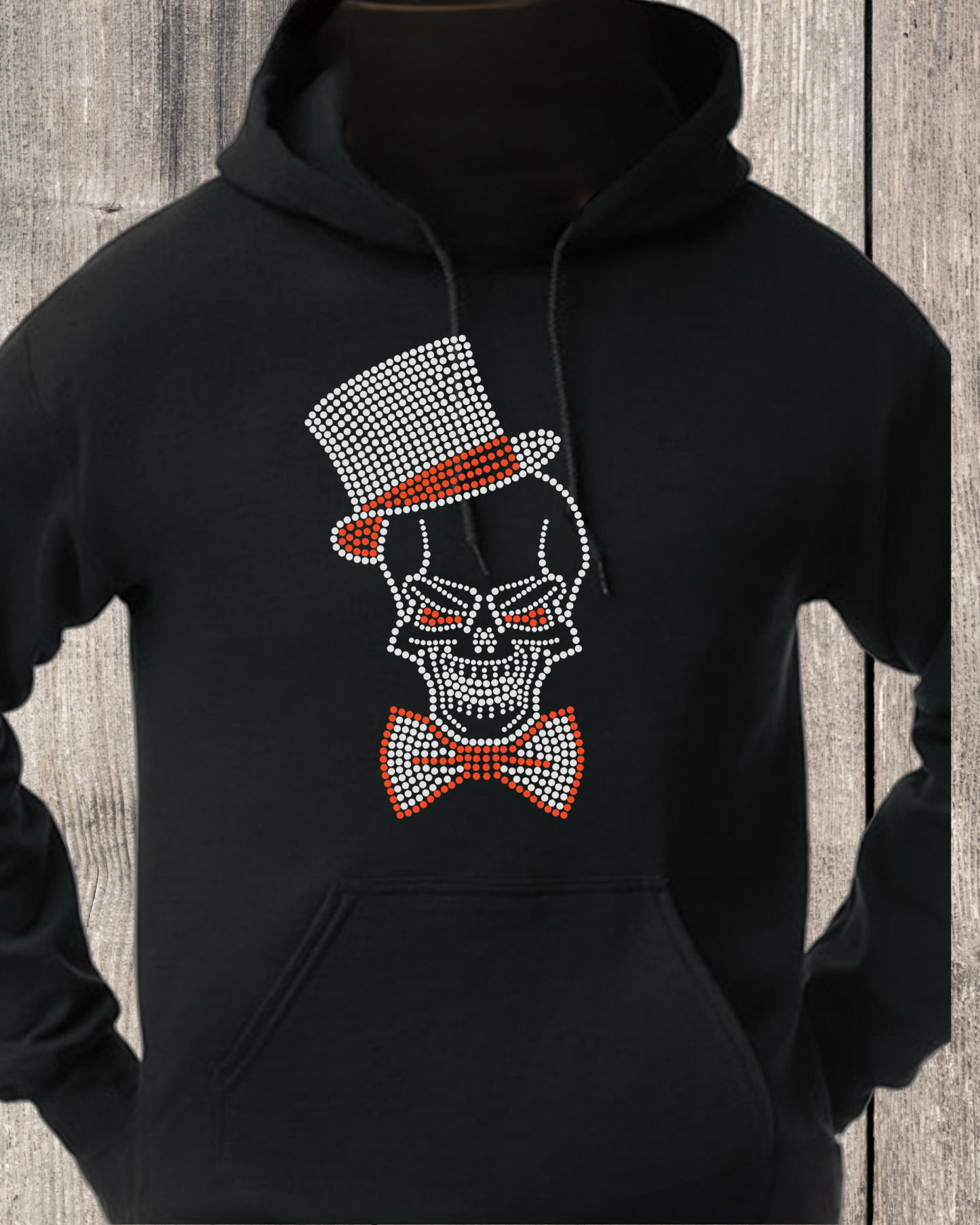 Skull And Top Hat Rhinestone Pullover Hoodie