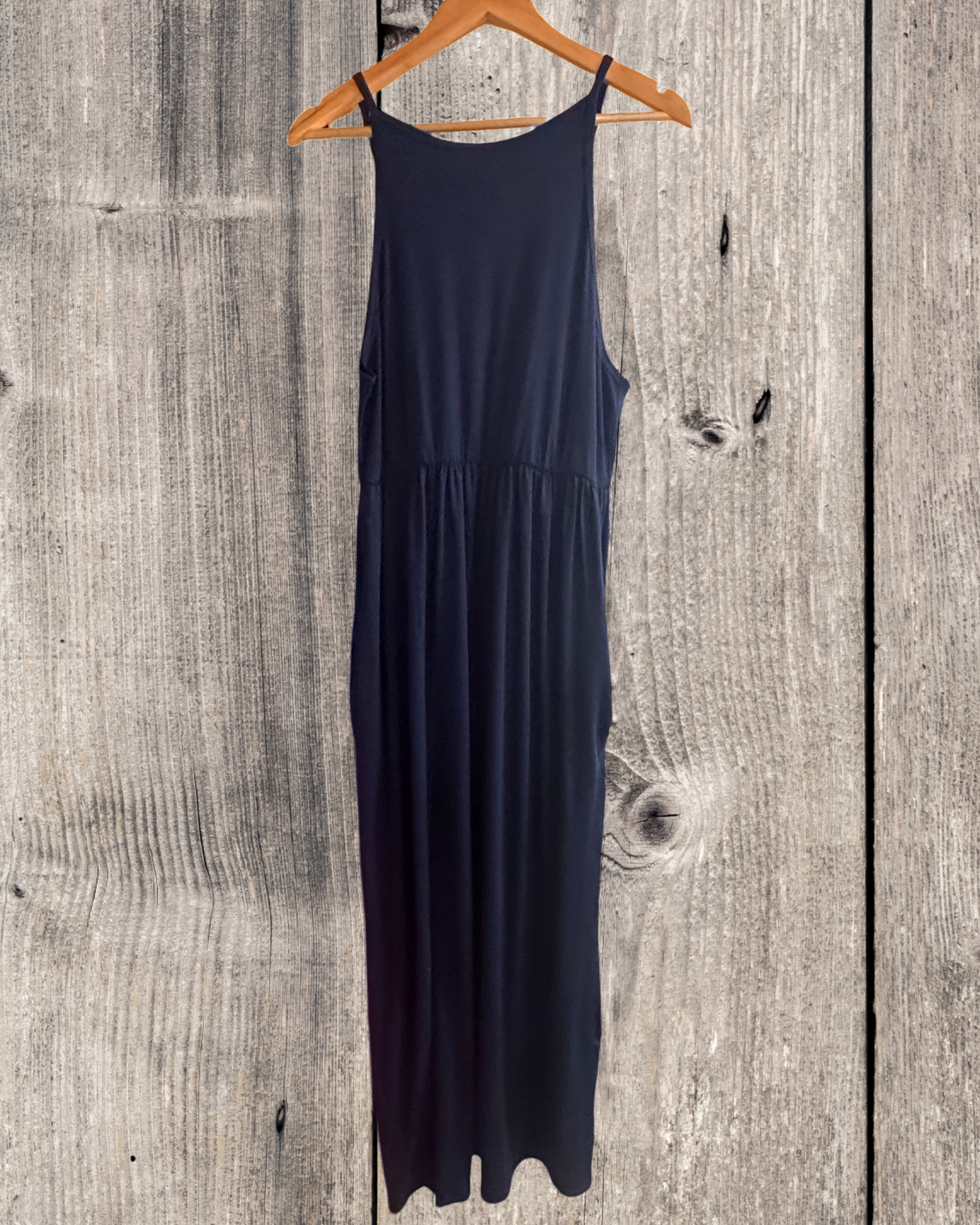 Magic Fit Navy Blue Sleeveless Empire Waist Maxi Dress With Pockets