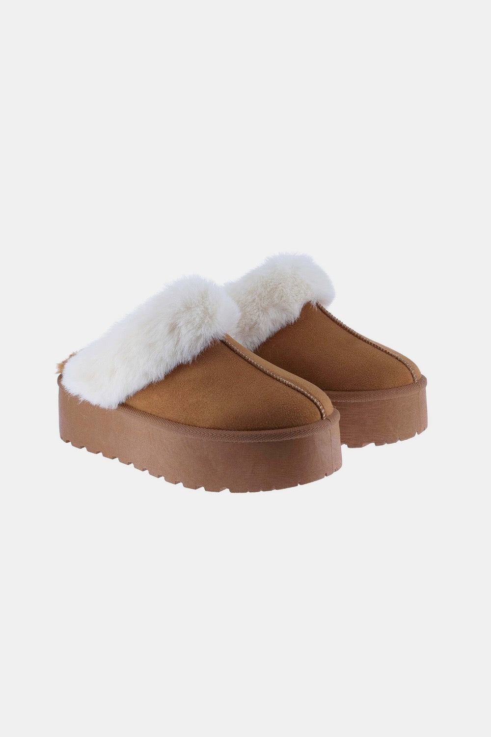 Weeboo Thick Bottom Fur Trim Snow Slippers - Tan