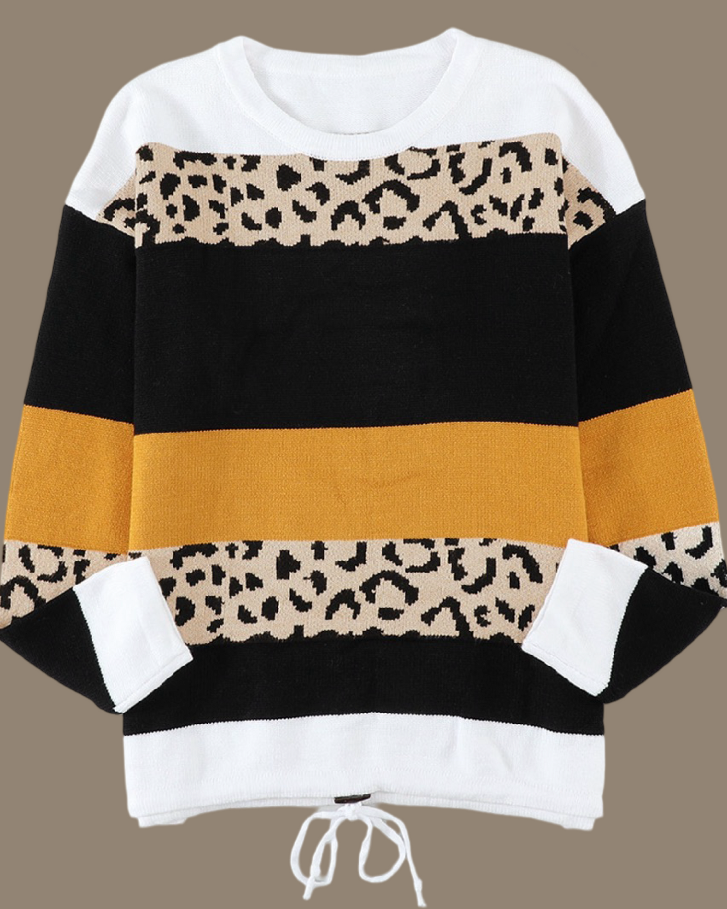 Crewneck Leopard ColorBlock Knit Pullover Sweater