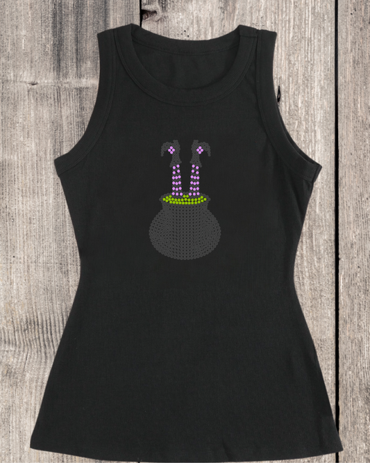 Witch Legs Rhinestone Ribbed Tank Top