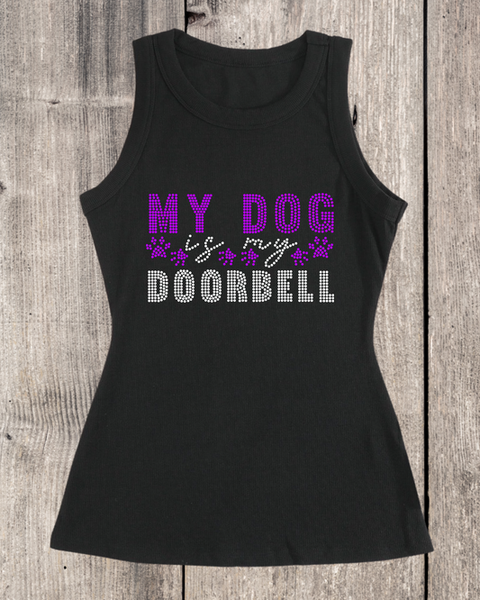 My Dog Is My Doorbell Rhinestone Ribbed Tank Top