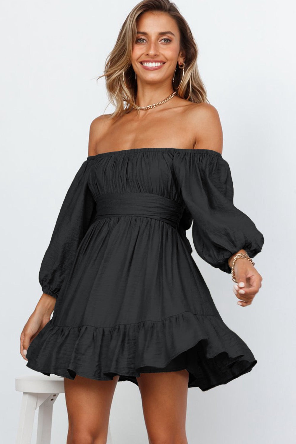 Bow Knot Square Neck Ruffle Dress