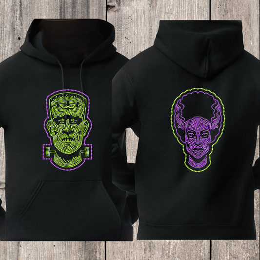 Green Monster Or His Bride Rhinestone Pullover Hoodie