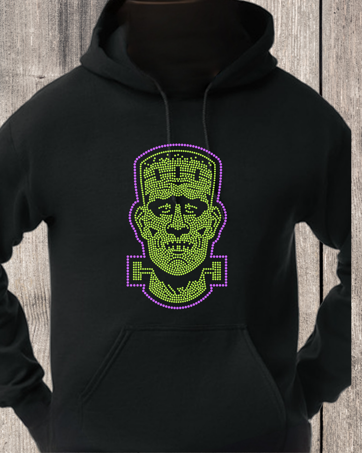 Green Monster Or His Bride Rhinestone Pullover Hoodie