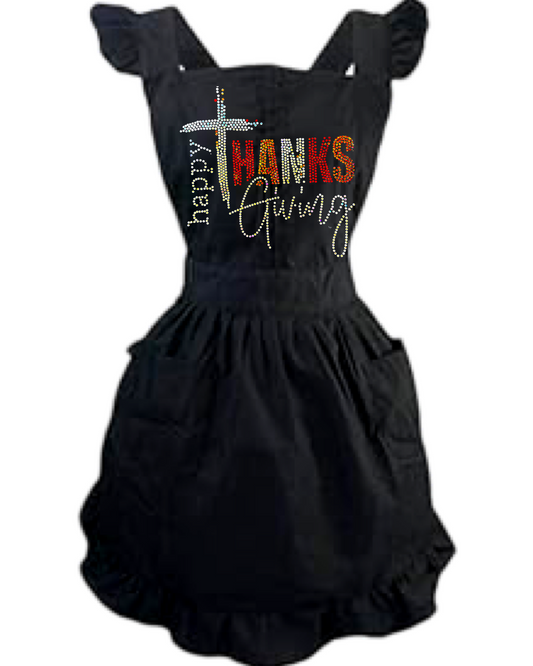 Happy Thanksgiving Spangle Design Retro Ruffle Apron