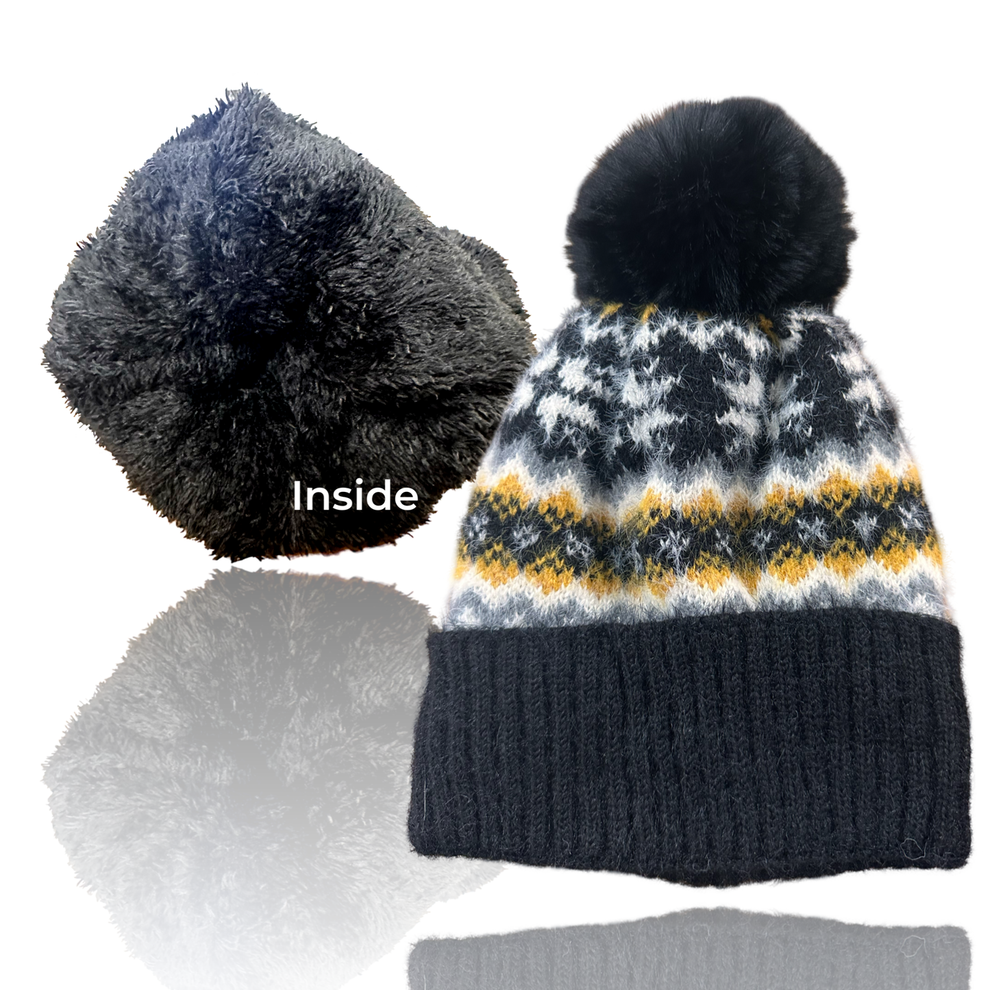 Winter Snowflake Black,Yellow, White Beanie