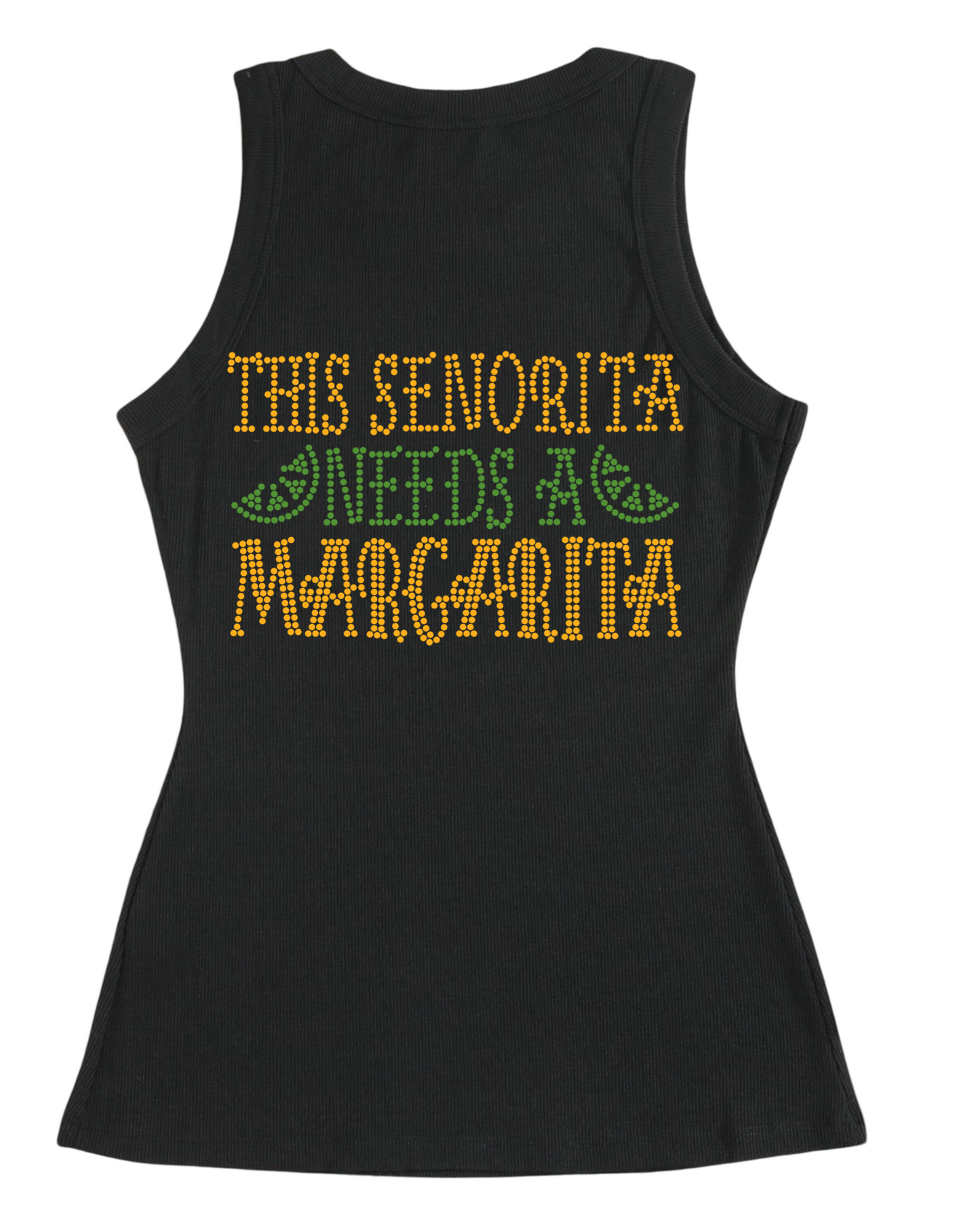 This Senorita Needs A Margarita Rhinestone Sleeveless Ribbed Black Tank Top