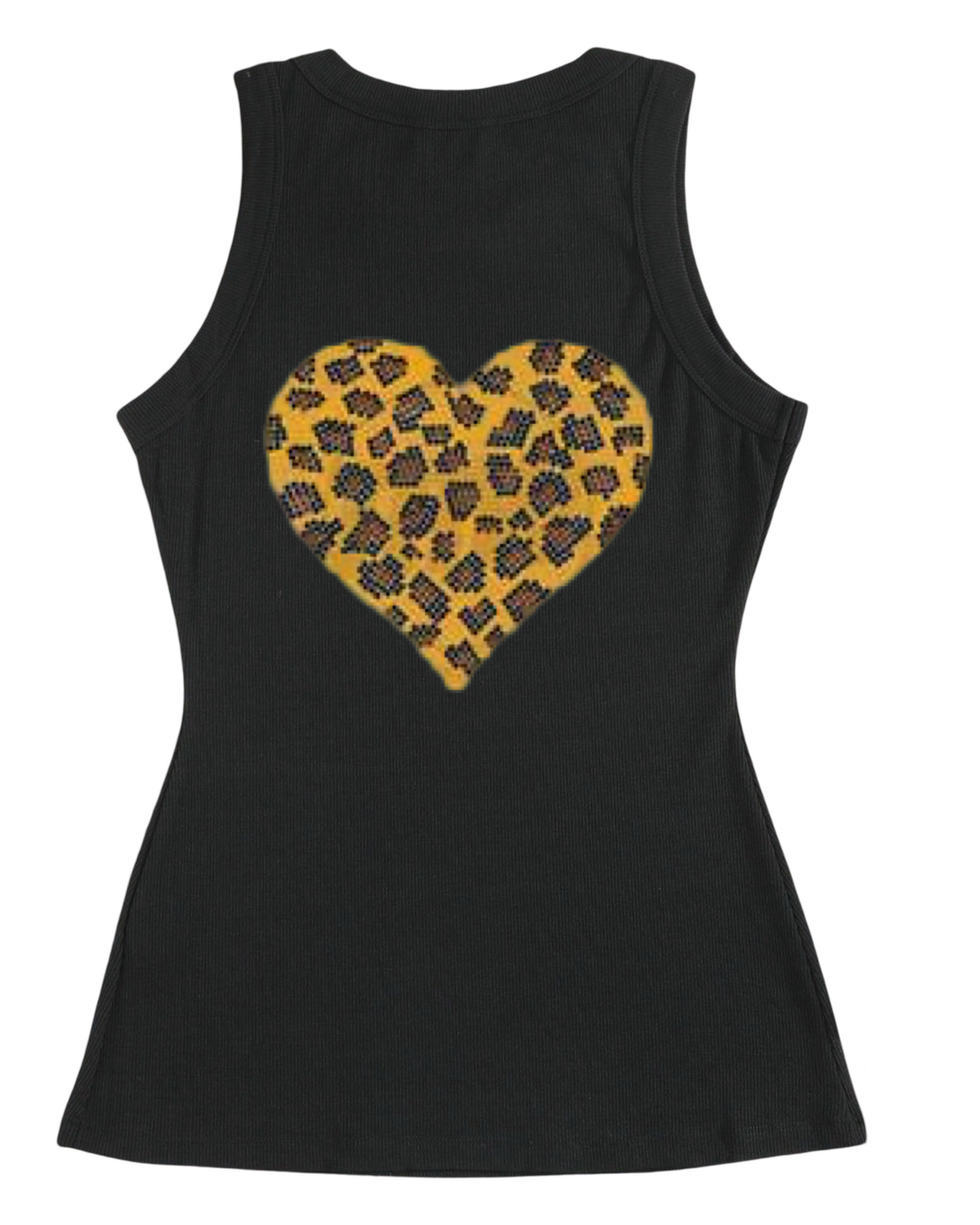 Animal Print Leopard Heart Rhinestone Design Ribbed Tank Top