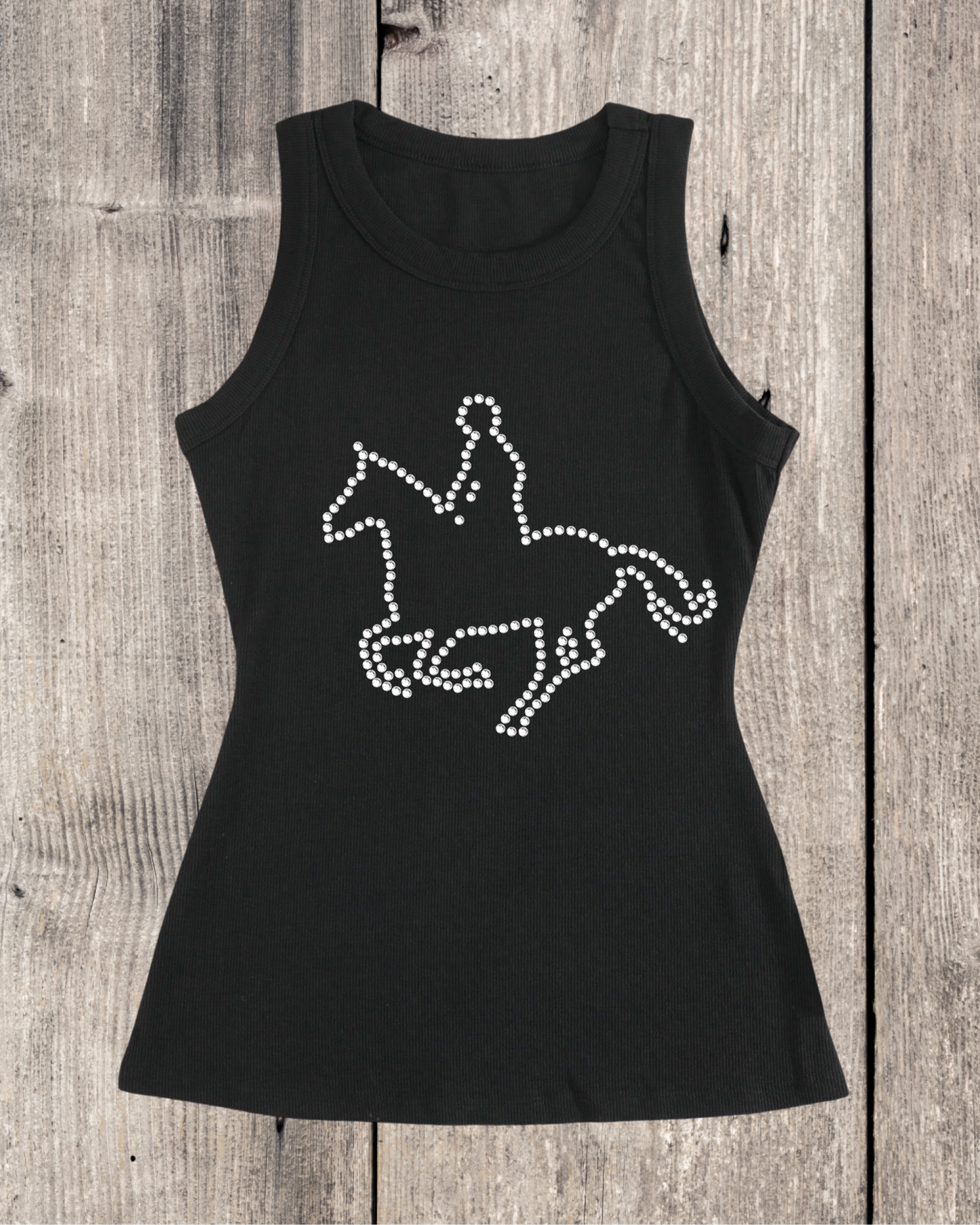 Ride A Horse Rhinestone Ribbed Tank Top