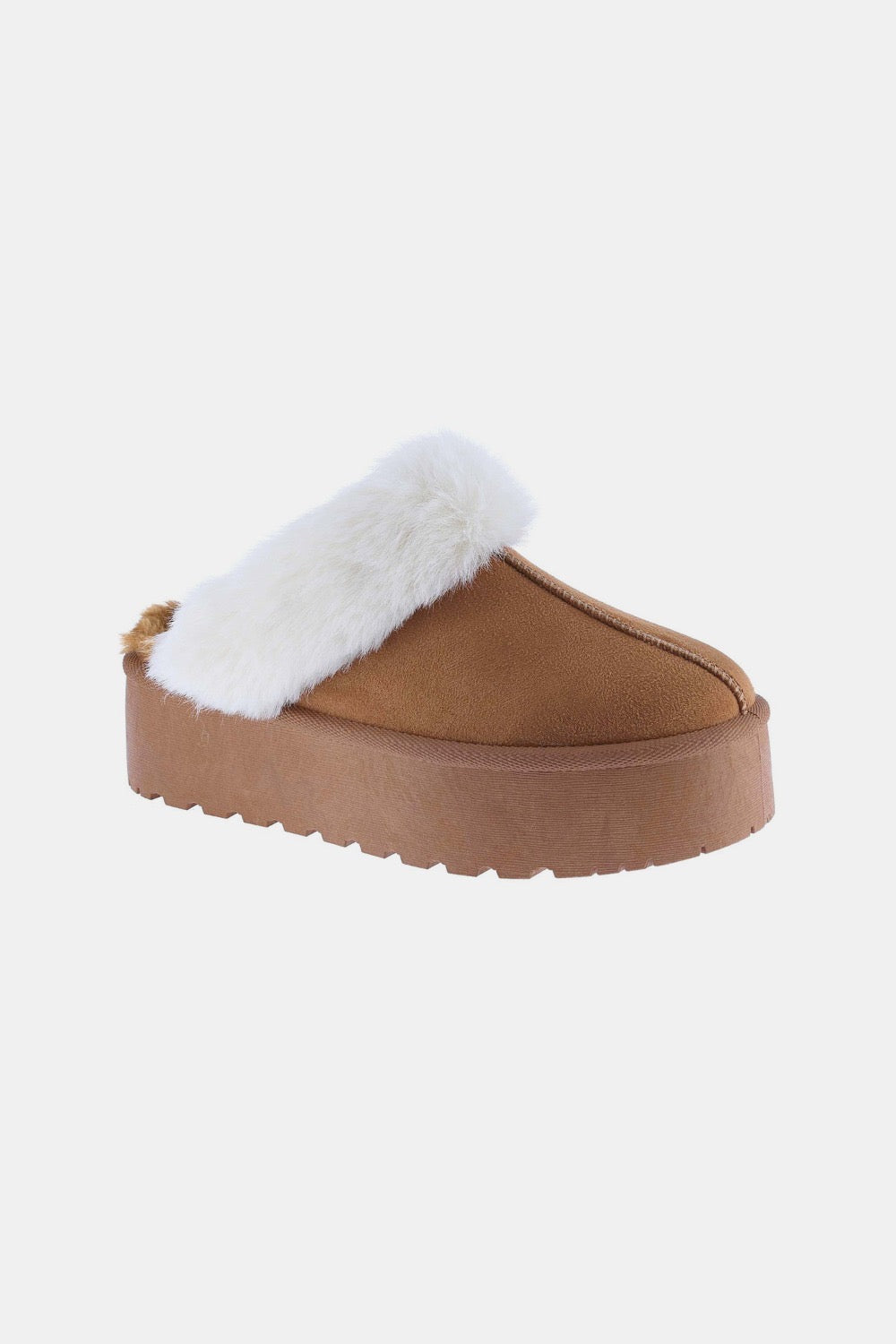 Weeboo Thick Bottom Fur Trim Snow Slippers - Tan