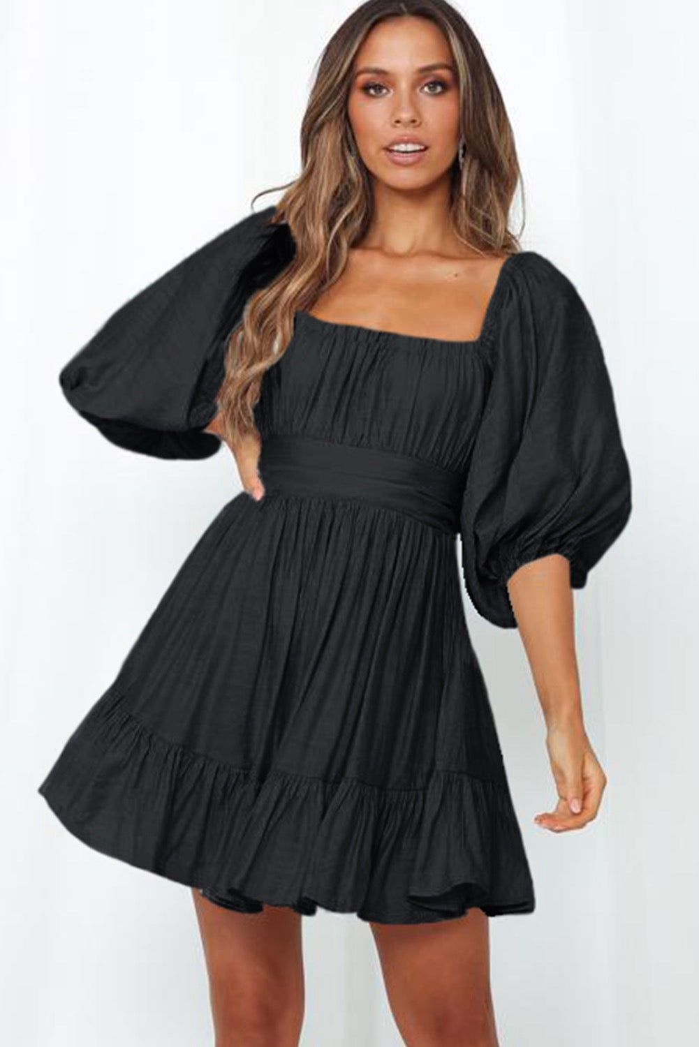 Bow Knot Square Neck Ruffle Dress