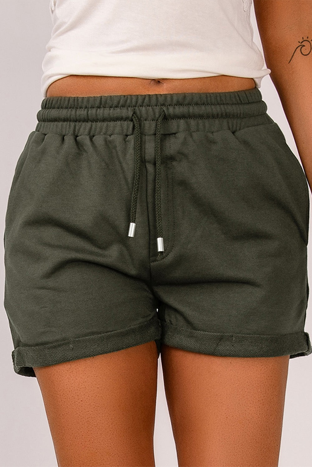 Tie Waist Side Pocket Cuffed Lounge Shorts