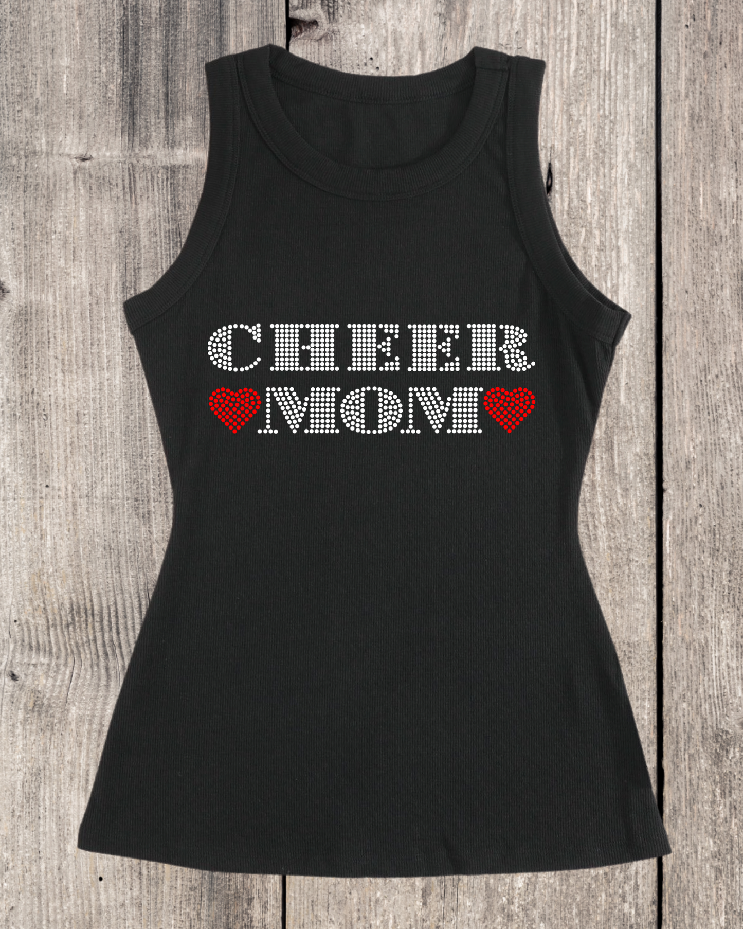 Cheer Mom Rhinestone Ribbed Tank Top