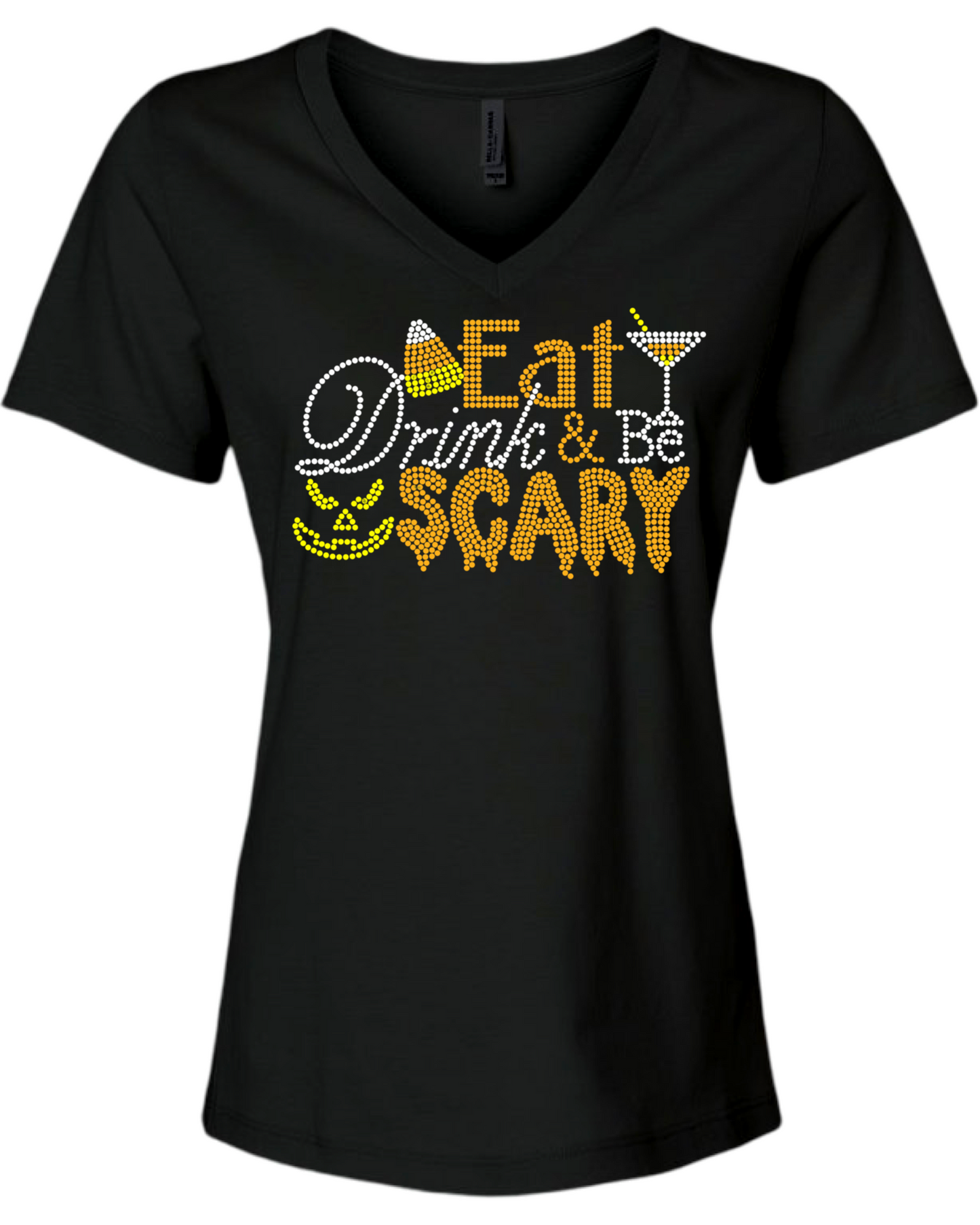 Eat Drink & Be Scary Rhinestone Womens Relaxed Short Sleeve T-Shirt