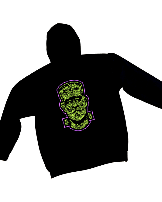 Green Monster Or His Bride Rhinestone Zip-Up Hoodie