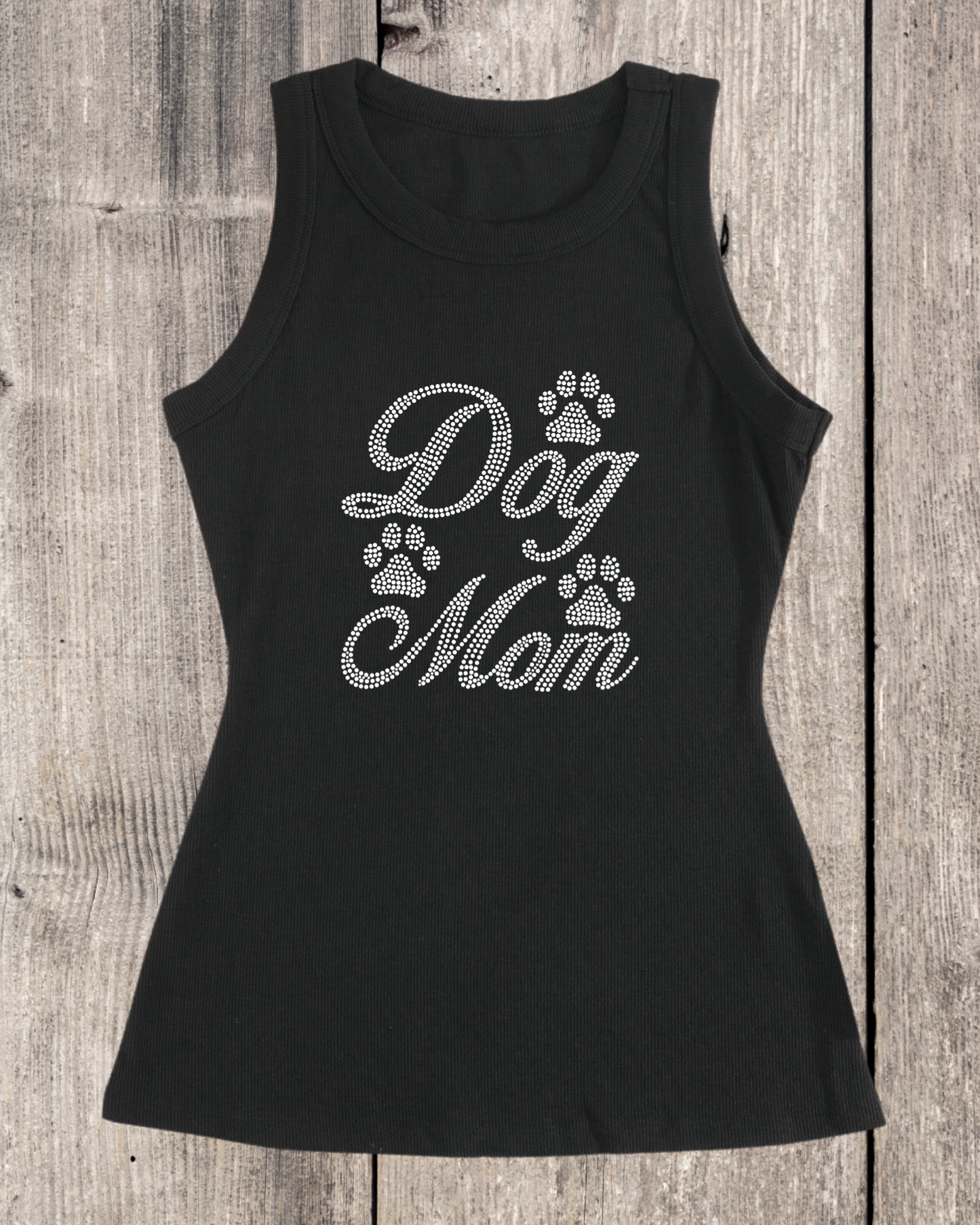 Dog Mom Rhinestone Ribbed Tank Top