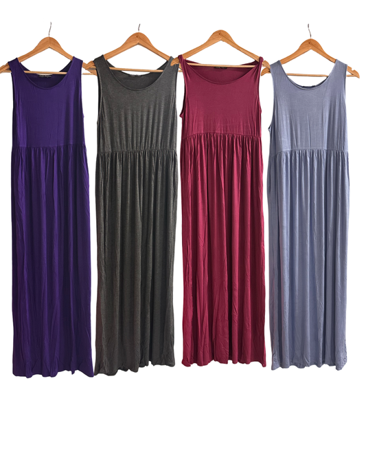 Shop Basic USA Sleeveless Empire Waist Maxi Dress With Pockets