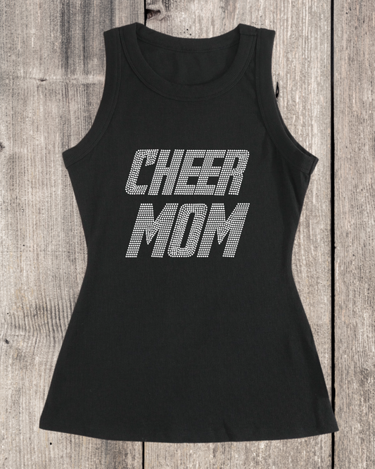 Cheer Mom Rhinestone Ribbed Tank Top