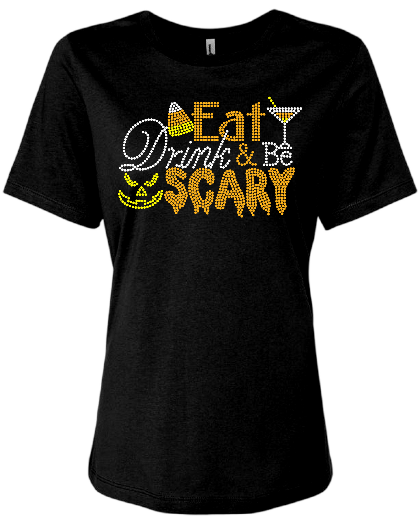 Eat Drink & Be Scary Rhinestone Womens Relaxed Short Sleeve T-Shirt