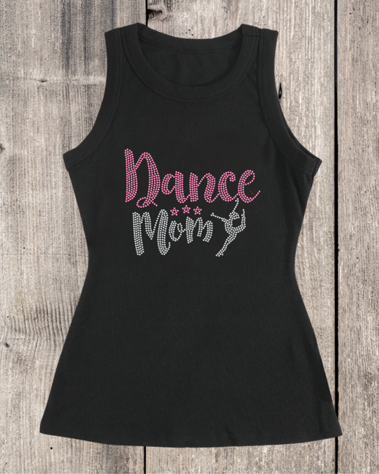 Dance Mom With Dancer Rhinestone Ribbed Tank Top