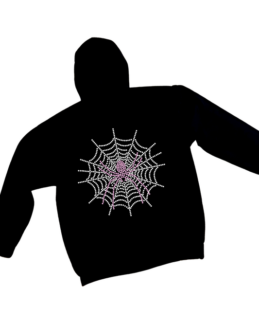 Spider Web Rhinestone Zip-Up Hoodie