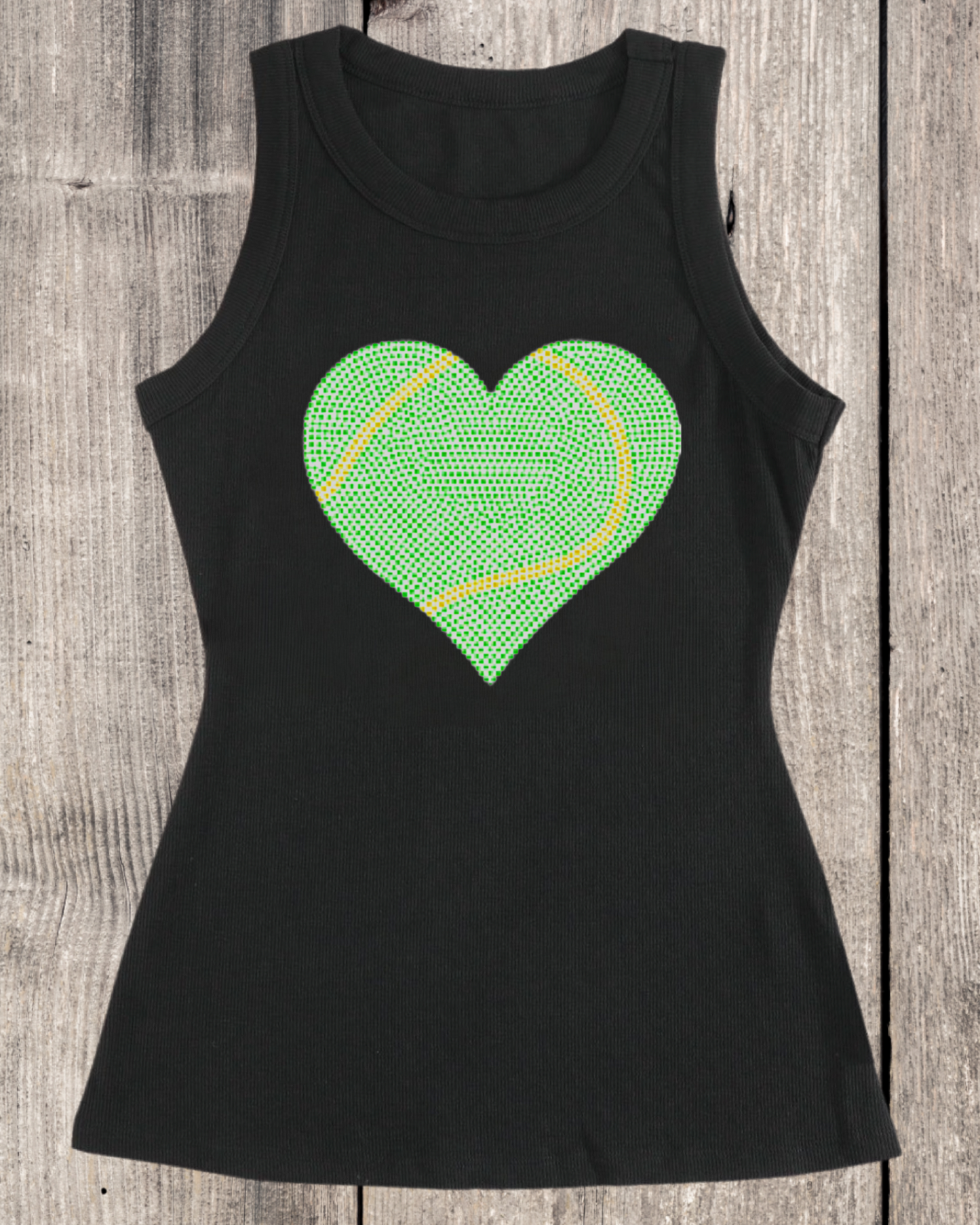 Tennis Heart Rhinestone Design Ribbed Tank Top