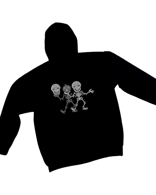 Double Skeleton Rhinestone Zip-Up Hoodie